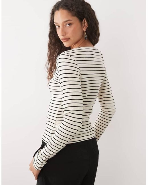 ASOS Multicolor Long Sleeve V Neck With And Lace Trim Top