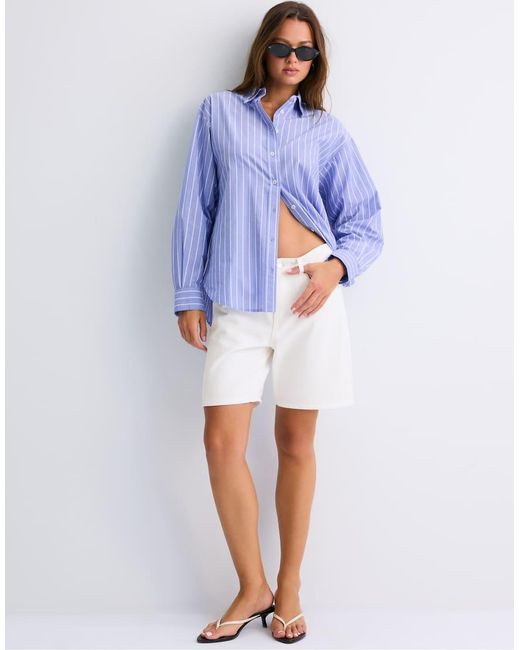 Stradivarius Blue Adjustable Regular Poplin Shirt