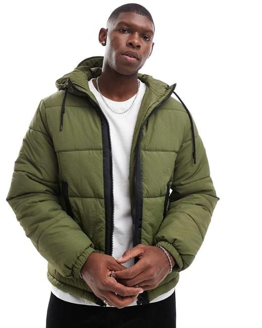 ASOS Green Nylon Puffer Jacket With Contrast Trims for men