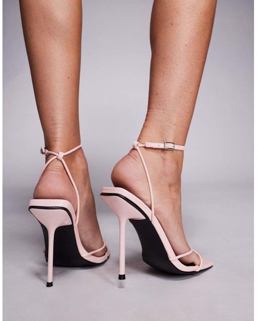 Public Desire Pink Jiggy Stiletto Square Toe Barely There Heels