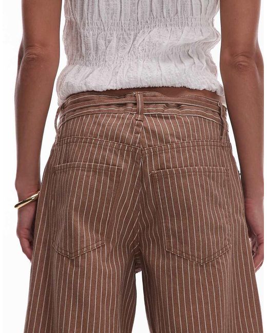 Mango Brown Tie Waist Relaxed baggy Striped Jean
