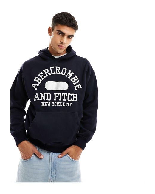 Abercrombie & Fitch Blue Varsity Logo Oversized Hoodie for men