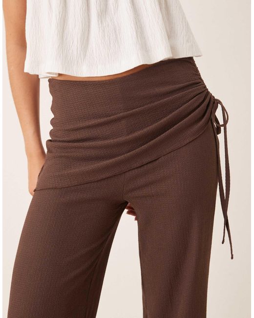 ASOS Natural Textured Fold Waist Detail Straight Leg Trouser
