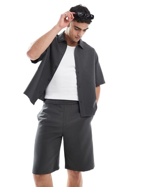 Bershka Gray Premium Short Co-ord for men