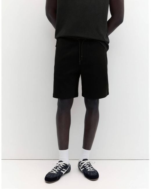 Bermuda molletonné coupe classique Pull&Bear pour homme en coloris Black