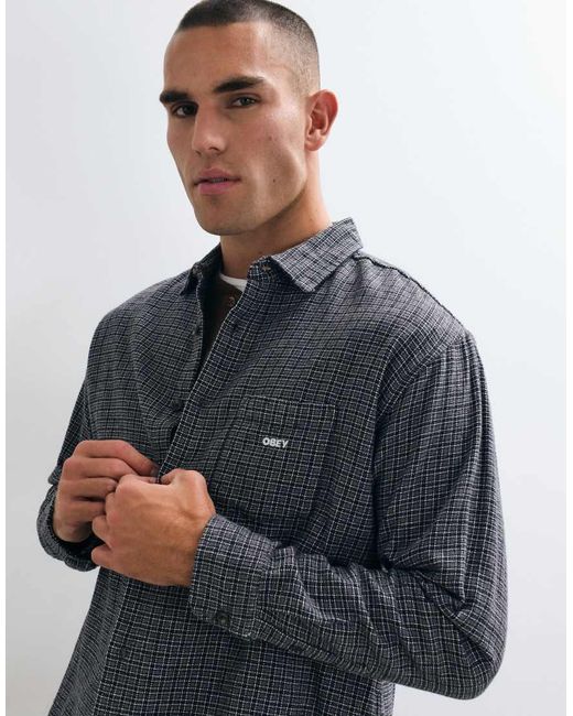 Obey Gray Bigwig Jack Checked Long Sleeve Shirt for men