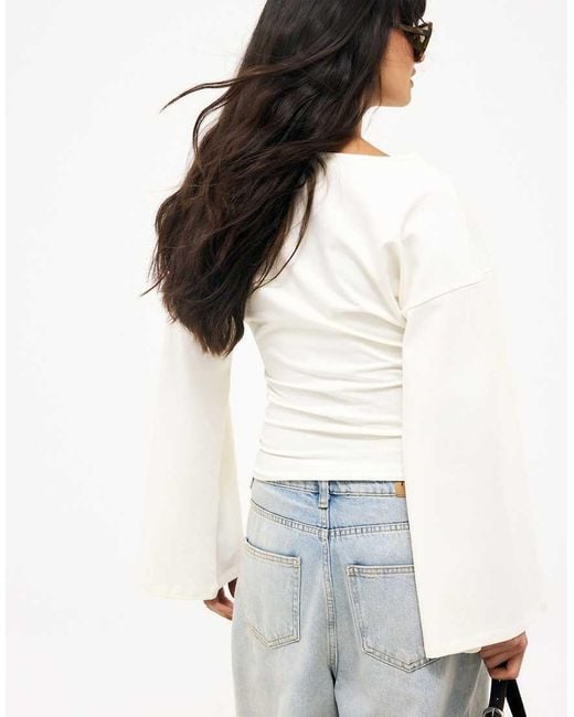 NA-KD Natural Soft Cotton Wide Sleeve Jersey Top