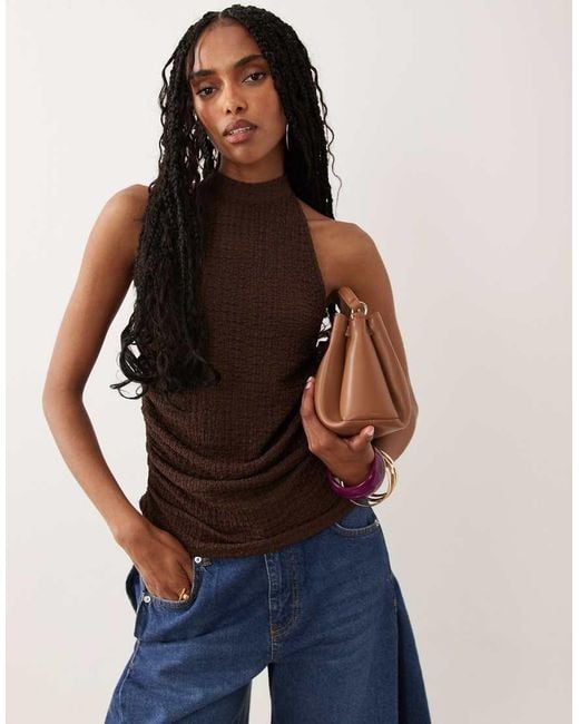 ASOS Blue Textured Halter Neck Top Co-Ord With Ruched Sides