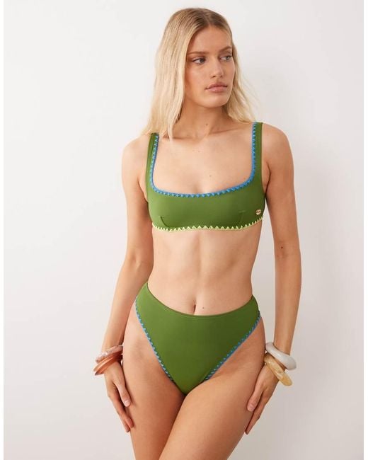 ASOS Green Farrah Fish Scoop Neck Crop Bikini Top With Blanket Stitch Detail