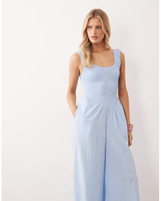 ASOS Blue Scoop Neck Crinkle Jumpsuit