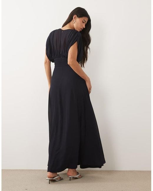 TFNC London Blue Bridesmaid Pleated Chiffon Maxi Dress