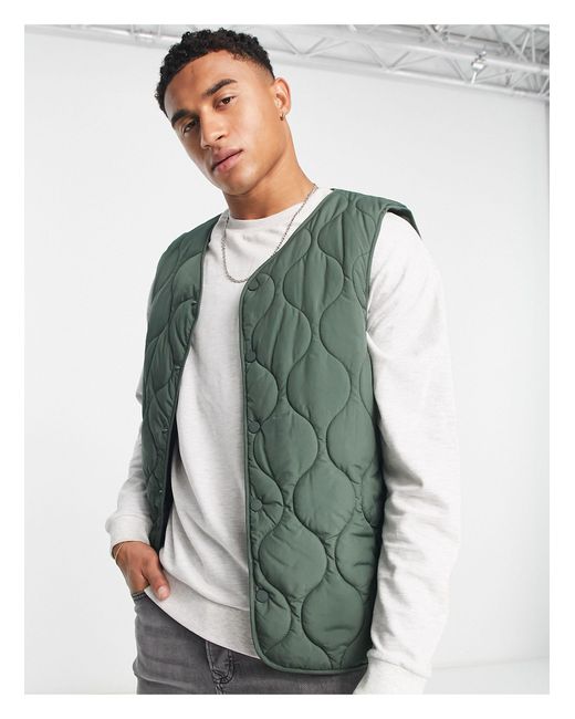 New Look Quilted Gilet in Green for Men Lyst