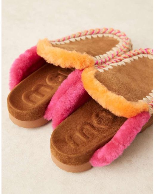 Mou Natural Overstitched Suede Mule