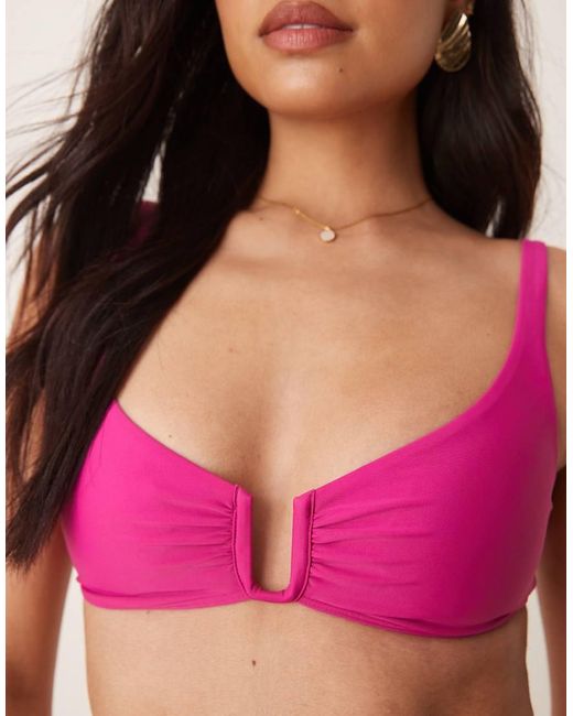 Abercrombie & Fitch Pink Deep V Wire Detail Tie Back Bikini Top Co-ord