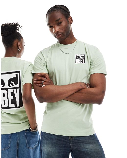 T-shirt unisex con logo con stampa di occhi di Obey in Green