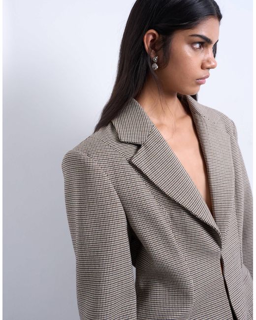 TOPSHOP Gray Co Ord Check Cinched Waist Blazer
