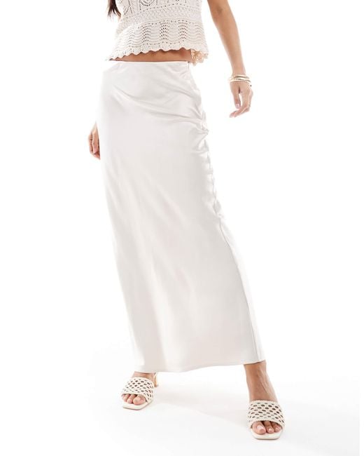 4th & Reckless White Satin Column Maxi Skirt
