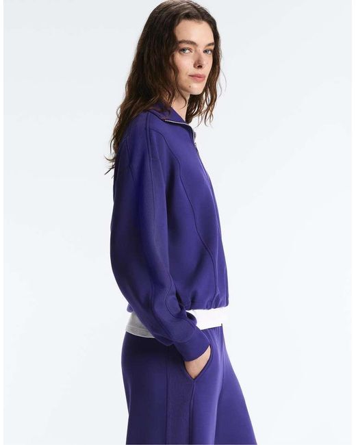 Oysho Blue Half-zip Sweatshirt With Brushed Modal