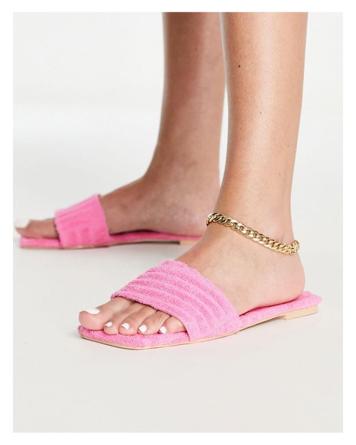 SIMMI Pink Simmi London Wide Fit Towelling Flat Sandal