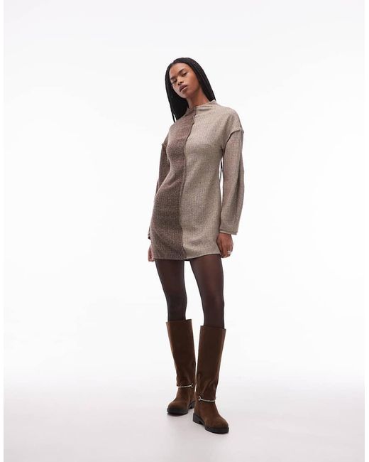 ASOS Brown Long Sleeve Tweed Mini Dress