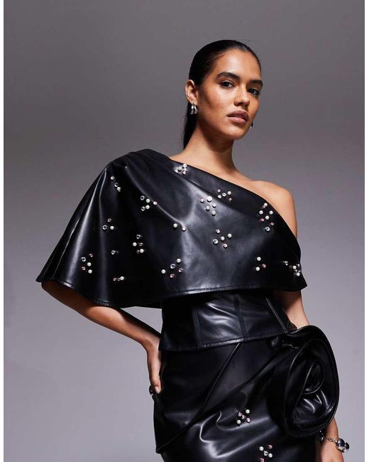 ASOS Gray Pu Corset Top With Embellishment And Frill Overlayer