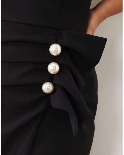 ASOS Black Curve Structured Draped Midaxi Dress With Faux-pearl Detailing