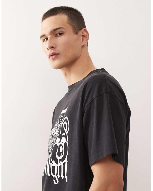 Weekday Black Great Boxy Oversized T-Shirt With Midnight Characters Graphic Print for men
