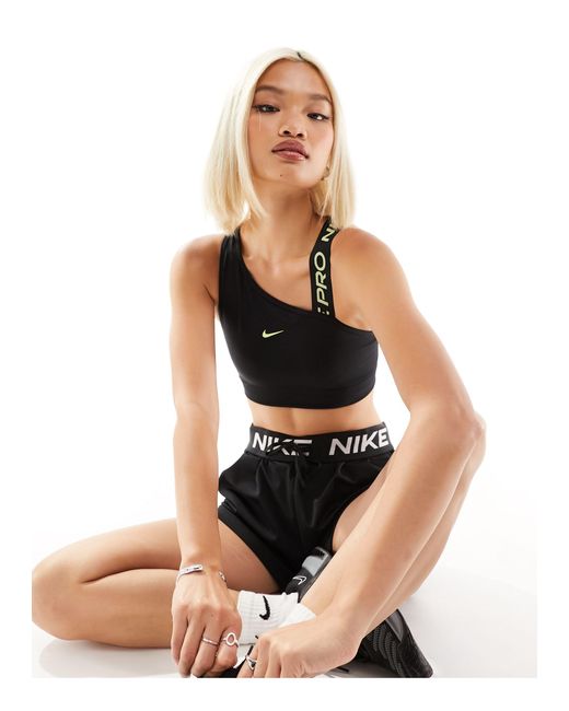 Nike Black Nike Pro Training Swoosh Asymmetric Sports Bra