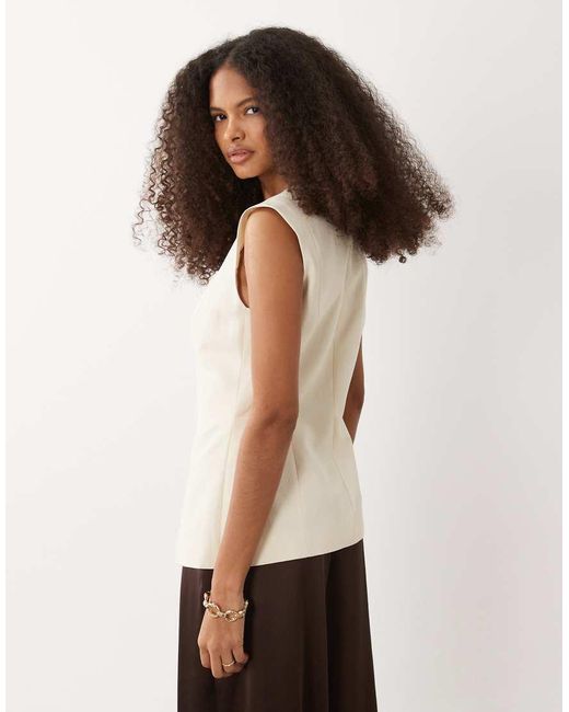 Top Sin Mangas Con Botones De Mezcla De Lino-Blanco ASOS de color Natural