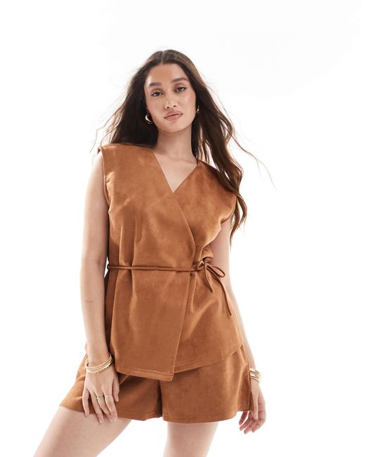 Object Brown Faux Suede Pull On Shorts Co-ord
