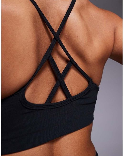 4505 Blue Micro Rib Light Support Strappy Sports Bra With Removeable Padding