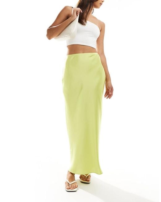 ASOS Yellow Satin Bias Midi Skirt