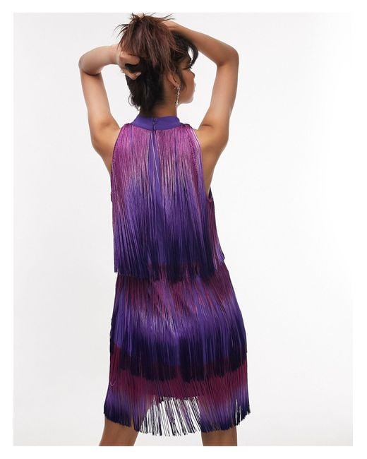 TOPSHOP Ombre Fringe Mini Dress in Purple | Lyst