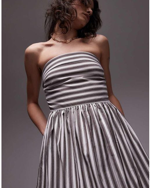 TOPSHOP Gray Bandeau Full Hem Dress