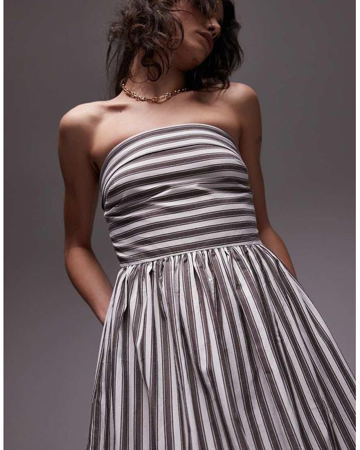 TOPSHOP Bandeau-Jurk Met Volle Zoom En Gebleekte Strepen in het Gray