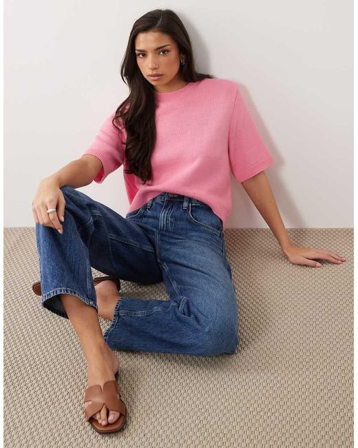 ASOS Pink Knitted Curved Hem Jumper