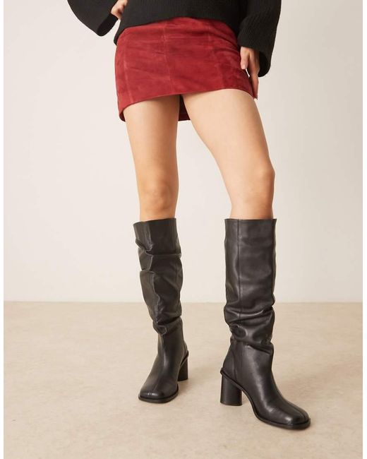 ASOS Natural Carolina Leather Slouchy Heeled Knee Boots