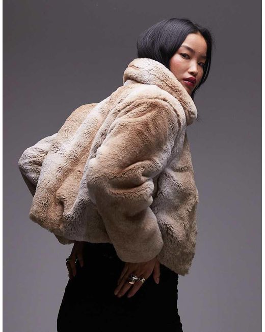 Mango Brown Oversized Collar Fur Jacket