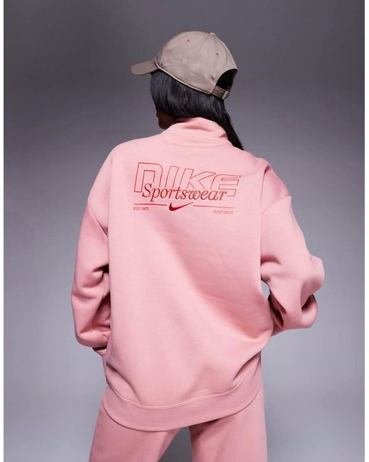 Nike Pink Phoenix Fleece Gym Life Swoosh Half Zip Sweatshirt