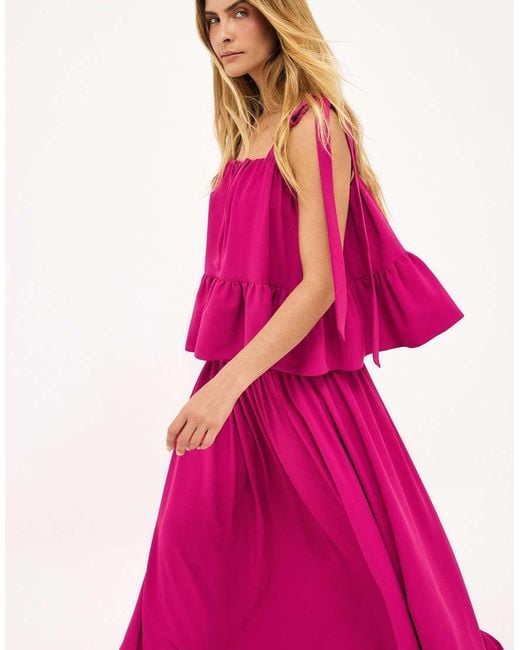 NA-KD Pink Tie Shoulder Ruffle Top