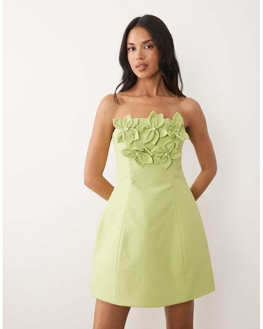 ASOS Green Bandeau Linen Corsage Detail Mini Dress