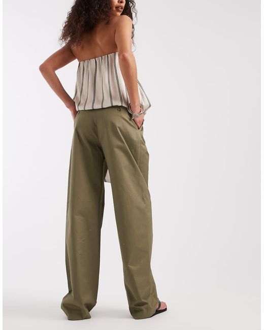 & Other Stories Natural Cotton Wide Leg Trousers With Pleat Detail