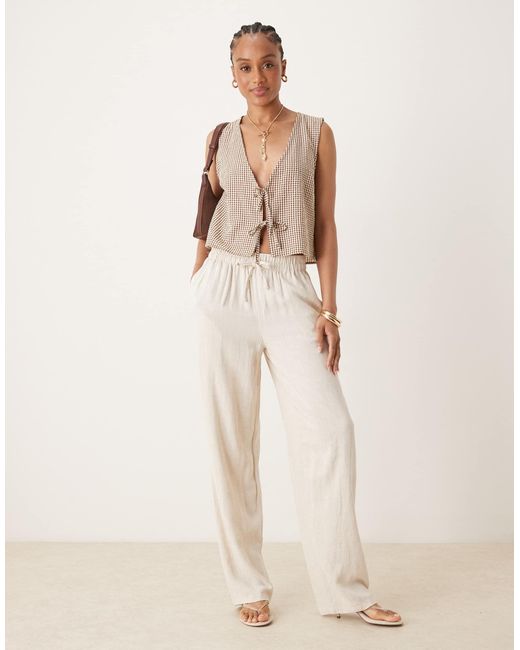 ASOS Natural Tall Linen Look Pull On Trousers