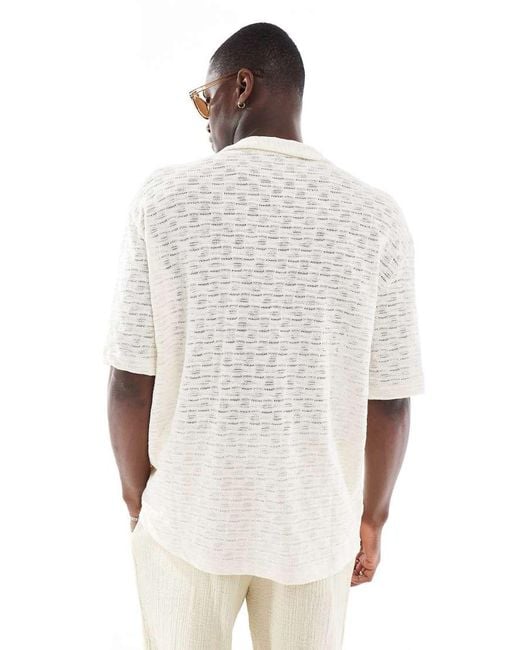 Bershka White Sqaure Knitted Textured Shirt for men