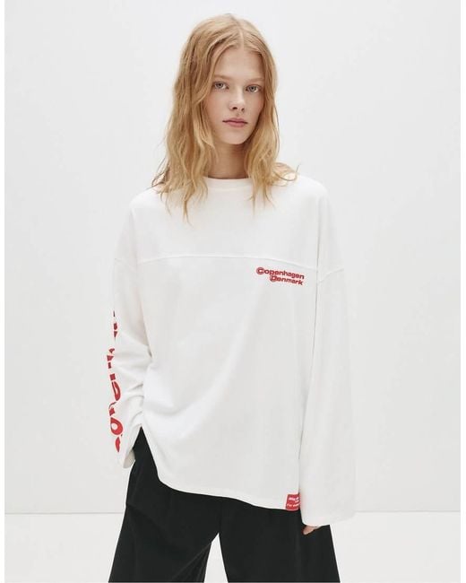 Pull&Bear White Copenhagen Long Sleeve T-shirt