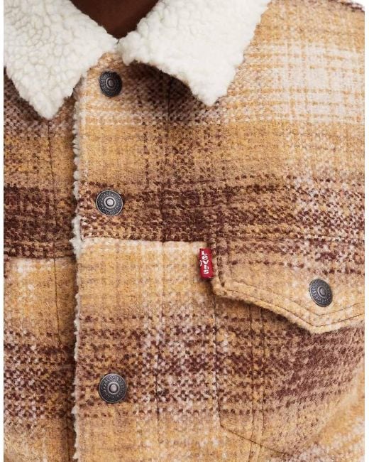 Levi s Type 3 Check Sherpa Borg Lined Trucker Jacket in White for Men Lyst UK