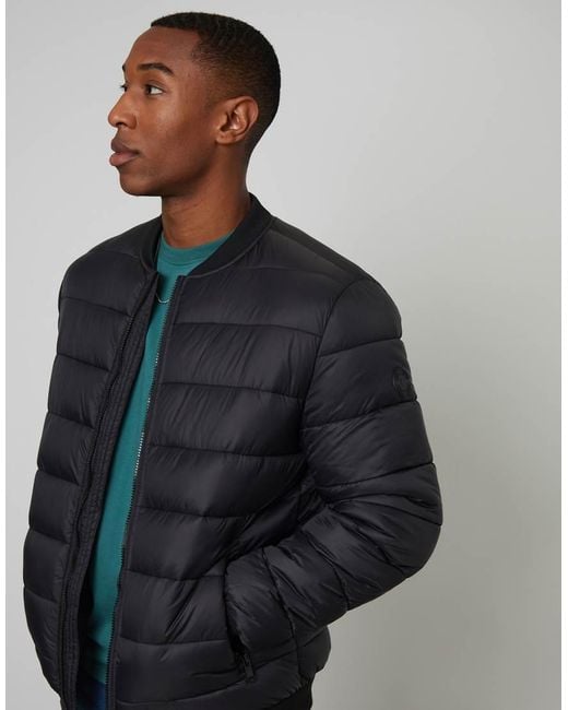Threadbare Blue Quilted Bomber Jacket for men