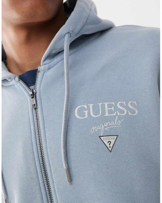 Guess Blue Originals Baker Zip Through Hoodie for men