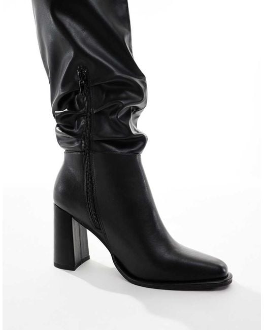 London Rebel White maggie Slouchy Block Heel Boots