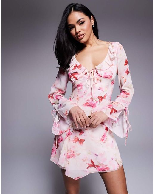 Love Triangle Pink Long Sleeve Mini Dress With Ruffle Detail